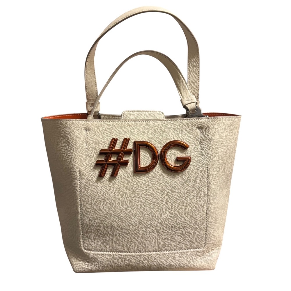 Dolce & Gabbana Beatrice Tote Bag Cream Leather #DG Logo Italian Luxury Small